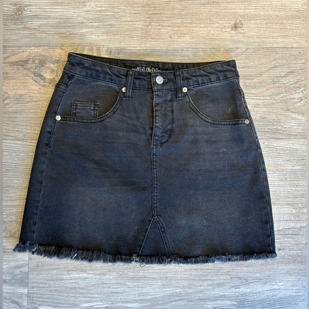 Black mini denim skirt